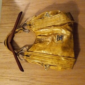 Womens Kathy Van Zeeland large hobo bag   gold with handles purse boho